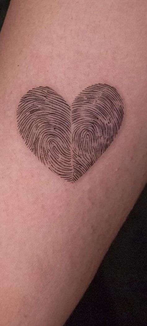 Heart Print Tattoo, Fingerprint Love Heart Tattoo, Couple Finger Print Tattoo Ideas, Thump Print Tattoos, Couples Thumbprint Heart Tattoo, Finger Print Heart Tattoo Couple, Two Thumb Print Heart Tattoo, Parent Fingerprint Tattoo, Fingerprint Tattoo Ideas Parents