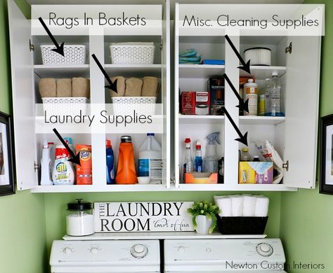 Organizing supplies in laundry room cabinet. Hallway Storage Cabinet, Organizing Supplies, Laundry Room Storage Shelves, Elfa Shelving, Room Revamp, Small Laundry Room Organization, Room Storage Diy, Cleaning Supplies Organization, Room Cabinet