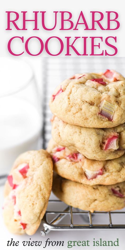 Looking for a unique rhubarb recipe? These soft batch brown sugar rhubarb cookies with diced rhubarb are a sweet and tangy treat you'll love!