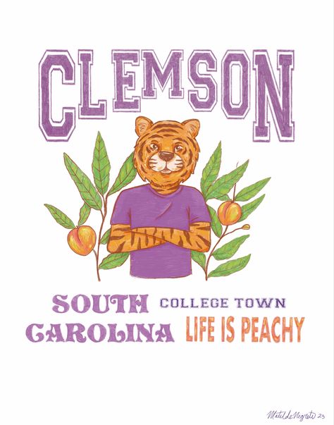 Clemson Room Decor, College Poster Design, Clemson Aesthetic, Clemson Art, Graphic Design Ipad, Clemson South Carolina, College Collage, Butterfly Crewneck, College Poster