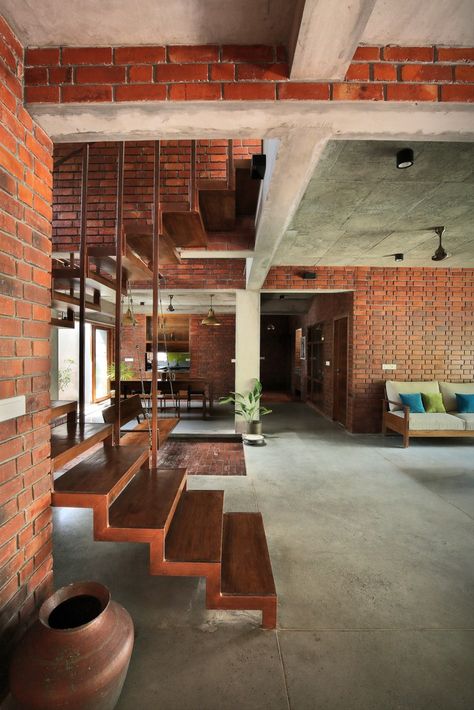 Gallery of The Brick House / Srijit Srinivas - ARCHITECTS - 29 Brick House Designs, Brick Construction, Indian Home Design, Kerala House Design, Kerala Houses, Brick Architecture, Indian Homes, Village House Design, The Brick