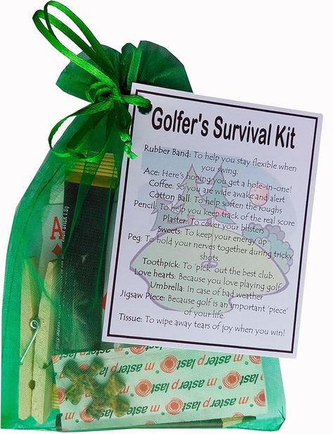 SMILE GIFTS UK Golfer's Survival Kit Gift (Small Novelty gift) - golfer gift, gift for golfer, golfer present, present for golfer, thank you gift for golfer : Amazon.co.uk: Stationery & Office Supplies Survival Kit Gifts, Smile Gift, Wide Awake, Gifts For Golfers, Uk Gifts, Cotton Ball, Survival Kit, Rubber Bands, Novelty Gifts