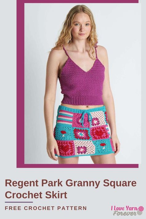 Free Crochet Pattern: Regent Park Granny Square Crochet Skirt Crochet Skirt Tutorial, Square Skirt, Skirt Crochet, Crochet Skirt Pattern, Handmade Skirts, Skirt Tutorial, Stylish Skirts, Crochet Clothing, Square Crochet