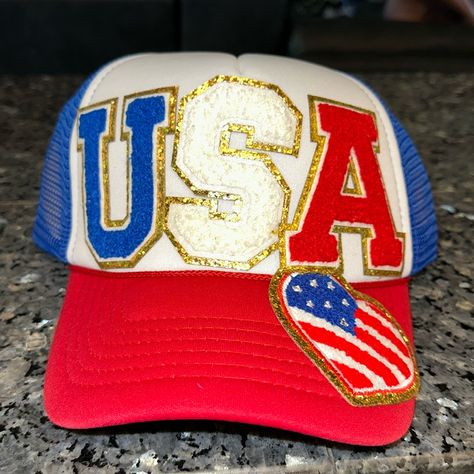 Show Off Your Patriotism With This Stunning Women's Red & White Trucker Hat. The Hat Features A Beautiful Usa Sequin Patch That Adds A Touch Of Glamour To Any Outfit. It Is Perfect For Travel, Parties, Or Casual Wear. The Adjustable Size Ensures A Comfortable Fit For All Head Sizes. The Trucker Hat Is A Classic Style That Never Goes Out Of Fashion. Get Ready To Turn Heads With This Stylish And Trendy Hat. Limited Time Free Shipping 4th Of July Trucker Hats, White Trucker Hat, Patriotic Hats, Sequin Patch, Trendy Hat, Hat Patches, Diy Hat, Diy Patches, Summer Projects