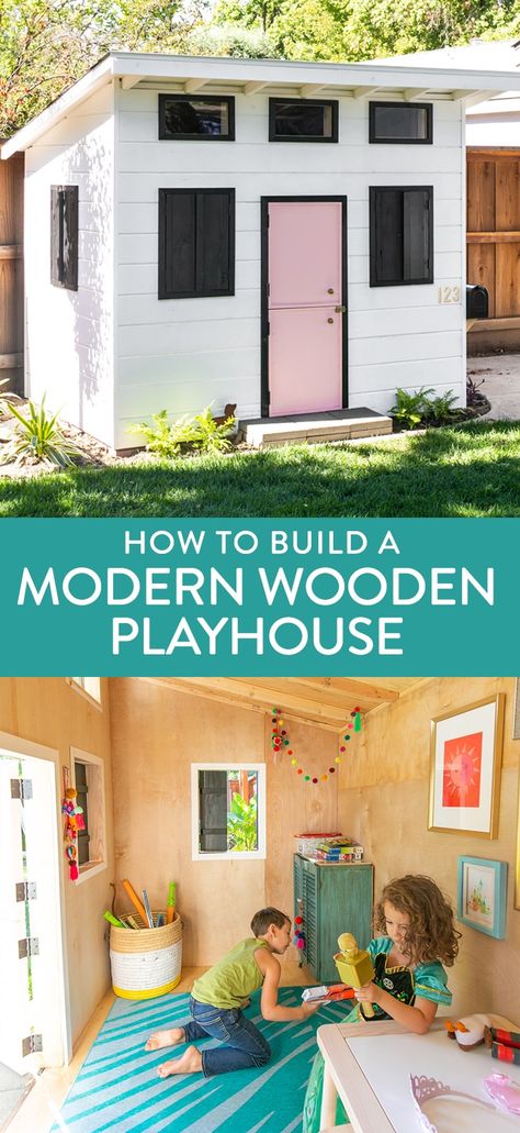 Outdoor Playhouse Diy Easy, Inside Playhouse Ideas Small Spaces, Outside Playhouse Ideas, Lean To Playhouse, Diy Kids Playhouse Outdoor Easy, Shed To Playhouse Kids, Diy Kids Playhouse Plans, Fun Backyard Ideas For Kids, Kids Clubhouse Ideas