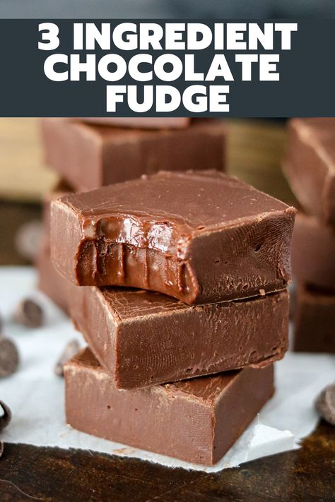 Making fudge is so easy with this 3 ingredient chocolate fudge recipe! It has the perfect texture, and it's likely you already have all the ingredients! 3 Ingredient Chocolate Fudge, 3 Ingredient Fudge, Christmas Fudge Recipes Easy, 3 Ingredient Fudge Recipe, Making Fudge, 3 Ingredient Recipe, Chocolate Fudge Recipe, How To Make Fudge, Chocolate Peanut Butter Brownies