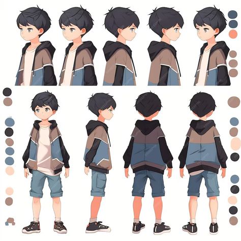 Concept Art Turnaround, Character Turnaround Anime, Character 3/4 View, Anime Turnaround Sheet, Character Turn Around Sheet, Anime Character Turnaround, Character Model Sheet Turnaround, Anime Boy Character Design, Character Turnaround Concept Art