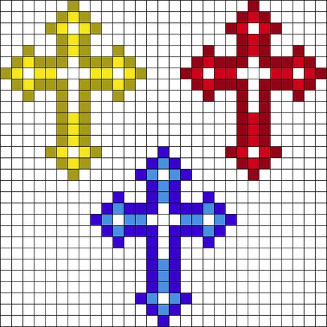 Decorative Cross Perler Bead Pattern | Bead Sprites | Misc Fuse Bead Patterns Perler Beads Cross, Cross Perler Beads, Cross Pixel Art, Tiny Perler Bead Patterns, Perler Beads Minecraft, Melt Beads, Decorative Cross, Catholic Beliefs, Paper Art Design