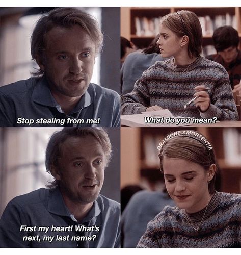 Hermione And Draco, Hermione Draco, Meme Harry Potter, Harry Potter Quotes Funny, Citate Harry Potter, Harry Potter Quizzes, Funny Harry Potter Jokes, Harry Potter Stories, Harry Potter Feels