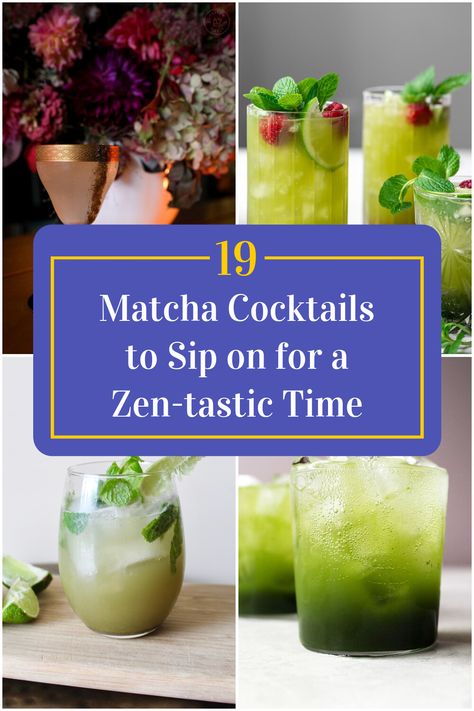 Collage of 4 matcha cocktails. Matcha Alcoholic Drinks, Matcha Cocktail Recipes, Matcha Cocktail, Vodka Sour, Drink Names, Japanese Drinks, Best Matcha, Liquor Recipes, Matcha Drink