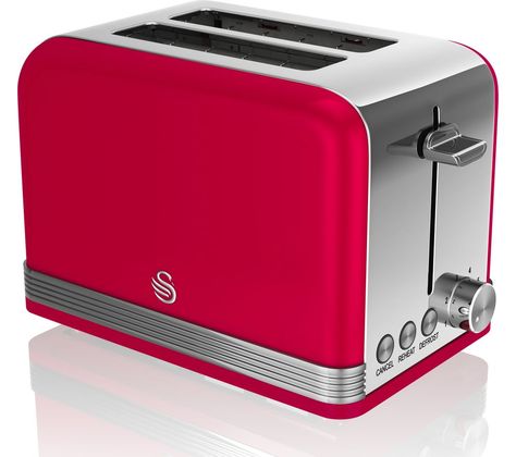 SWAN ST19010RN 2-Slice Toaster - Red Cuisinart Toaster, Retro Toaster, Toasters, Cord Storage, Lamp Cord, Kitchen Worktop, Toaster Oven, Household Appliances, Small Kitchen Appliances