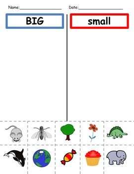 Big Vs Small Preschool Activities, Big And Small Activities For Toddlers, Big And Small Worksheets For Preschool, Big Or Small Worksheet, Big And Small Activities, Big And Small Activities Preschool, Big And Small Worksheets, Sorting Kindergarten, Jolly Phonics Songs