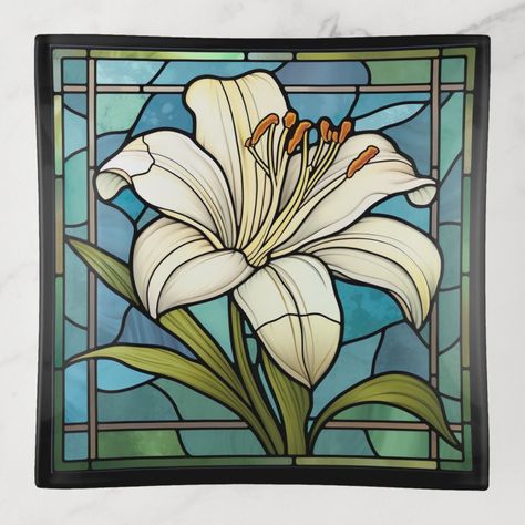 Diy Stained Glass Window, Stain Glass Window Art, Lily Design, Stained Glass Patterns Free, Glass Window Art, Stained Glass Birds, White Lily, Stained Glass Flowers, Stained Glass Diy