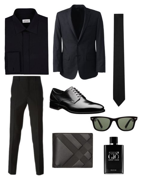 "Untitled #138" by andyswifee22 on Polyvore featuring Brioni, Lands' End, Yves Saint Laurent, Givenchy, Burberry, Ray-Ban, Giorgio Armani, men's fashion, menswear and black Male Outfits, Armani Black, Men Stylish Dress, Fashion Menswear, Lands End, Giorgio Armani, Ray Ban, Givenchy, Yves Saint Laurent