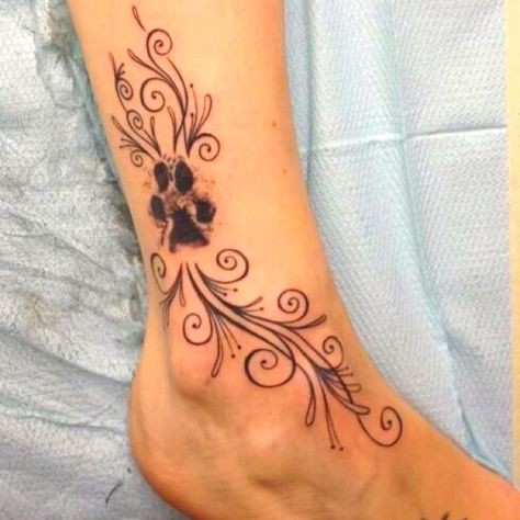 My Zoey's paw print <3 Pawprints Tattoo, Bane Tattoo, Vines Tattoo, Jagua Henna, Pawprint Tattoo, Dog Paw Tattoo, Paw Tattoo, Vine Tattoos, Wrist Tattoos For Women