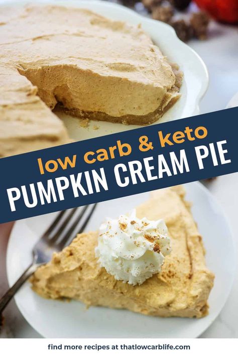 No Bake Pumpkin Pie - and it's keto! This pie is so creamy and so easy! #keto #lowcarb #pumpkin #pie Keto Receipts, Keto Pies, Autumn Desserts, Pumpkin Cream Pie, Keto Thanksgiving, Keto Pumpkin Pie, No Bake Pumpkin, Bake Pumpkin, Scd Recipes