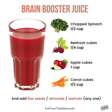 @Eat_Your_Nutrition posted to Instagram: Brain Booster Juice Recipe Nourish your brain with this delicious juice recipe. Gain focus, clarity and mood balance. Super foods have the power to protect against neurodegenerative disease, like Alzheimer's. A study from Vanderbilt University found that drinking fruit and vegetable juices more than 3 times a week can cut your risk of developing Alzheimer's by 76%. This juice is rich in iron, vitamin C, and folic acid, all of which will improve the o Booster Juice Recipes, Booster Juice, Resep Juice, Spinach Juice, Resep Smoothie, Brain Booster, Spinach Smoothie, Juice Recipe, Brain Food