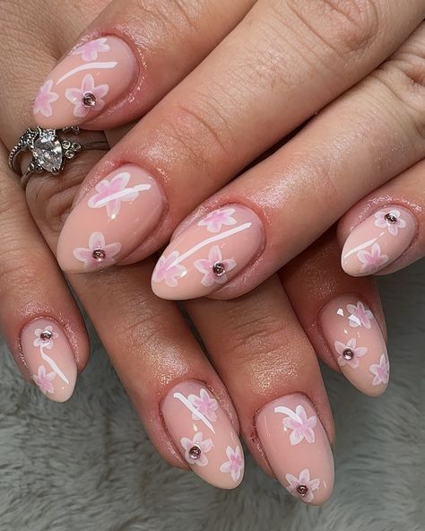 how cute are these cherry blossom nails?! 🌸🤍 gel fill w/ hand painted nail art <3 @stellar_gel - stellar bond - structure gel nude bloom - stellar white - cranberry ice - stellar shine top #cherryblossom #cherryblossomnails #flowernails #springnails #springnailart #summernails #summernailart #nailporn #nailpromagazine #nailsmagazine #nailitmag #nailitmedia #showscratch #showyourclawssss #nails #nailsofinstagram #nailsnailsnails #nailsart #nailart #naildesign #nailartist #gelnails #gelover... Cherry Blossom Nails, Painted Nail Art, Spring Nail Art, Nail Pro, Nails Magazine, Nail Art Summer, Flower Nails, Nail Artist, Spring Nails