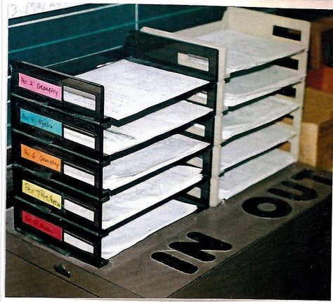 Classroom Organization Turn In Work, Classroom Turn In Trays, Turn In Baskets Classroom, Classroom Turn In Bins, Turn In Bins Classroom Organization, Classroom Organization High School, Classroom Mailboxes, Teacher Desk Organization, Teacher's Desk