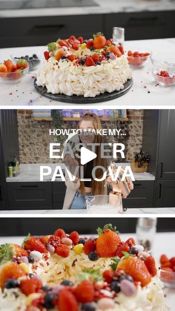 Jane Dunn on Instagram: "Easter Pavlova anyone?! 😍❤️  This weeks new youtube video is an easter showstopper and is one of my favourite recipes to make. It’s delicious, it’s easy to make, and it’s an absolute showstopper 🤤😝 The full recipe is on the youtube video, or on my blog at www.janespatisserie.com as always! ❤️  For the Meringue  ■ 6 medium egg whites ■ 300 g caster sugar ■ 1 tsp white wine vinegar  ■ 1 tsp cornflour ■ 1 tsp vanilla extract  For the Filling ■ 450 ml double cream ■ 2 tbsp icing sugar  ■ fruit - strawberries, raspberries, blueberries etc! ■ freeze dried raspberries  ■ Easter chocolates  Find me on youtube at www.youtube.com/@JanesPatisserie - link in my stories, and a link to my youtube channel in my bio!   #JanesPatisserie #Pavlova #EasterBakes #EasterRecipes #Cook Easter Pavlova, Sugar Fruit, Janes Patisserie, Meringue Recipe, Freeze Dried Raspberries, Double Cream, Dried Raspberries, Wine Vinegar, Icing Sugar