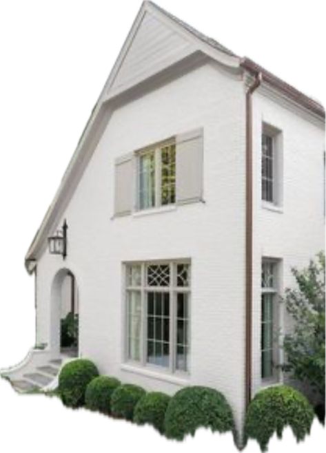 Exterior Bungalow, White Exterior Paint Colors, Brick Exteriors, White Homes, House Brick, Exterior Windows, White Exterior Paint, Shutter Colors, Benjamin Moore Gray