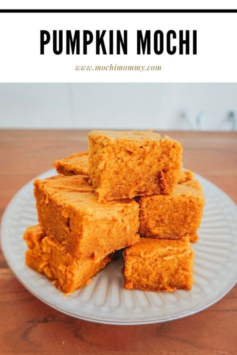 If butter mochi and pumpkin pie had a baby, it would be this pumpkin mochi recipe! Super easy and gluten free, this is a great alternative pumpkin dessert. #hawaiianfood #glutenfreebaking #pumpkindesserts #japanesefood Pumpkin Butter Mochi Recipe, Pumpkin Butter Mochi, Pumpkin Mochi Hawaiian, Pumpkin Mochi Recipe, Mochi Bread Recipe, Potato Desserts, Butter Mochi Recipe, Pumpkin Mochi, Fall Desserts Gluten Free