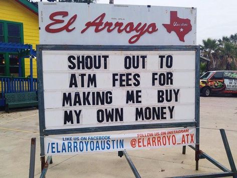 Funny sign that makes you think. #sign #billboard #laughing #funnyquotes #funnymeme #meme #funny #humour #laugh #joke #laughter #humor Funny Sandwich, Funny Billboards, Sandwich Board Signs, Inspirational Memes, Board Signs, Sandwich Board, Restaurant Signs, Sign Board, One Liner