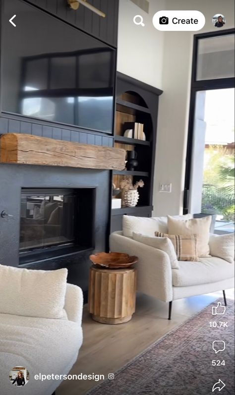 Tv On Black Wall, Wall Above Fireplace, Fireplace With Hearth, Built In Fireplace, Above Fireplace, Family Room Makeover, Shiplap Fireplace, Dream Life House, Clean Look