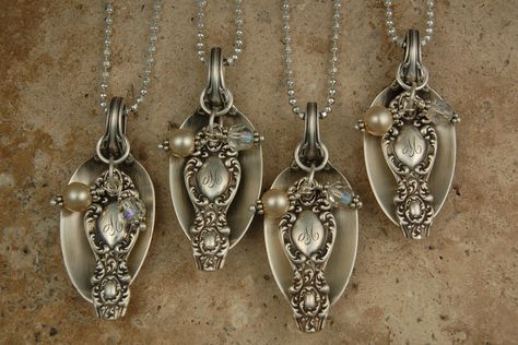 Eclectic Earth: Antique Silver Spoon Necklaces Silver Spoon Jewelry, Fork Jewelry, Flatware Jewelry, Spoon Necklace, Silverware Jewelry, Spoon Jewelry, Antique Pendant, Silver Spoons, Diy Schmuck