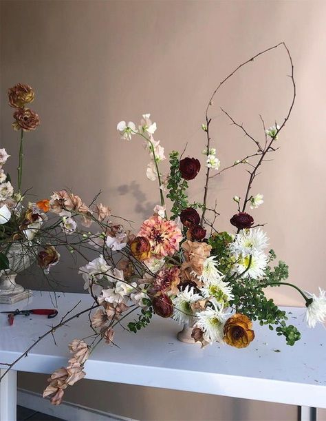 Moody Bridal Bouquet, Dyed Flowers, Sogetsu Ikebana, Arrangement Ideas, Floral Studio, Floral Inspiration, Flower Quotes, Follow On Instagram, Floral Display