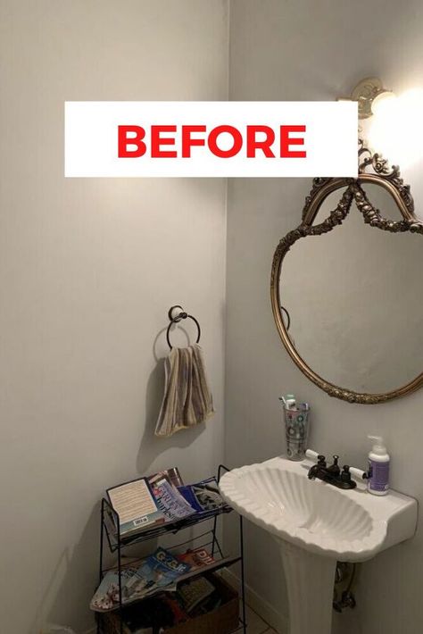 Looking for a cheap and quick way to update your bathroom? check out the before and after photos of this cute makeover on a budget. This idea is perfect for a rental apartment home, is simple but makes a huge change. #diy #bathroom #makeover Easy Bathroom Makeover, Leaf Wall Stencil, Accent Wall Entryway, Accent Wall Stencil, Mother Daughter Projects, Diy Bathroom Makeover, Rental Apartment, Painted Drawers, Hand Painted Wallpaper