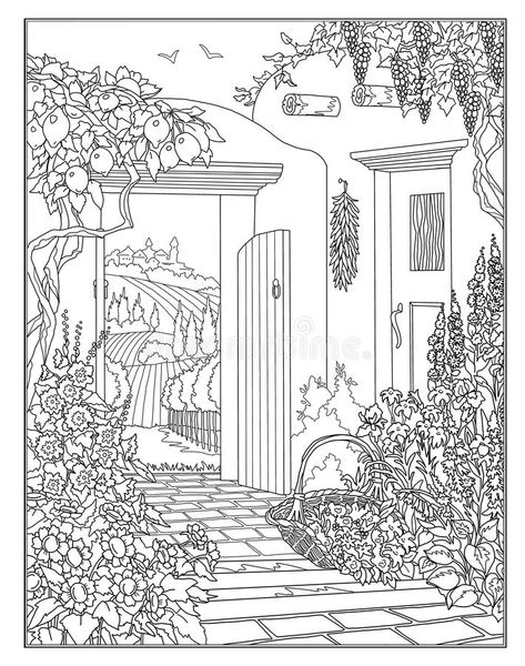 Coloring page The Secret Garden royalty free illustration Secret Garden Coloring Book Finished, Secret Garden Coloring, Garden Coloring Pages, Secret Garden Coloring Book, Secret Garden Colouring, Portfolio Photo, Gardens Coloring Book, Garden Coloring, Coloring Designs