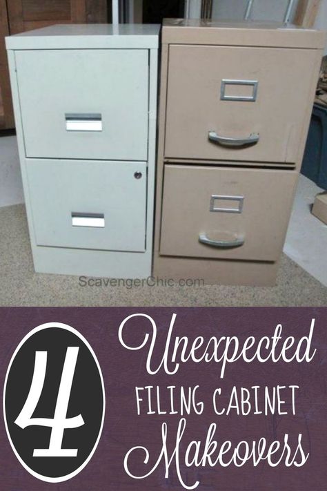 Painting Metal Filing Cabinet, Repurpose File Cabinet Drawers, Upcycled Metal Filing Cabinet, Cool Filing Cabinets, Unique File Cabinets, Repurpose Old Metal Filing Cabinets, Top Of Office Cabinet Decor, Repurposed Filing Cabinet Ideas, File Cabinet Upcycle Repurpose