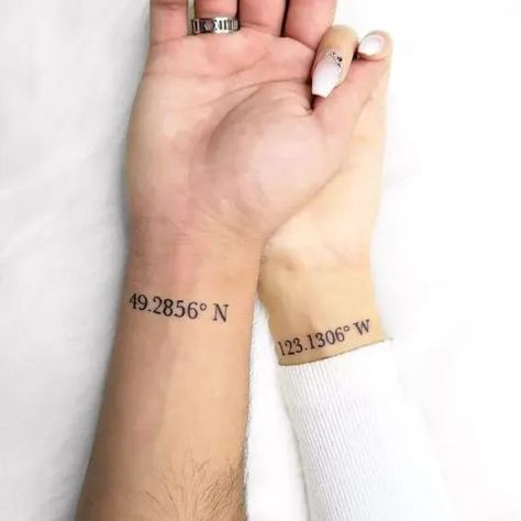 Distance Tattoos, Friend Tattoos Small, Small Couple Tattoos, Simple Tattoos For Guys, Small Shoulder Tattoos, Bestie Tattoo, Couple Tattoos Unique, Relationship Tattoos, Hip Tattoos Women