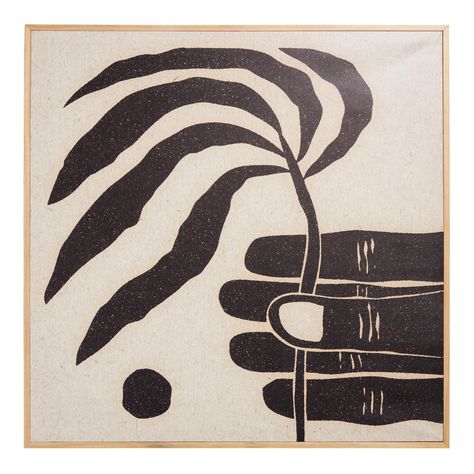 A captivating focal point in any room, this modern canvas wall art is elevated with hand-painted acrylic embellishments and a pine-finished frame. Self-taught artist and printmaker David Schmitt's fascination with symbols of culture and compassion is reflected in this minimalist black and beige artwork depicting a hand holding a sprouting seed. Material: Canvas, Color:Multi. Also could be used for wall painting,canvas art,wall hanging,framed art,paintings,fine art,artists,wall decor,modern art,c Artisan Furniture, Modern Wall Art Canvas, Lino Print, Framed Canvas Wall Art, Linoleum, World Market, Linocut, Art World, Diy Art