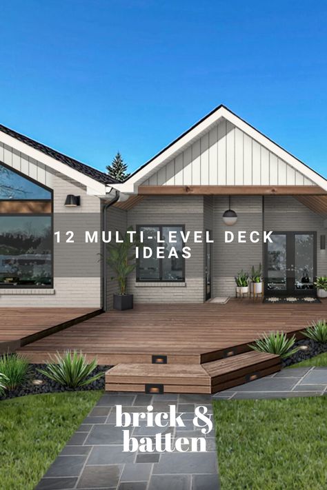 If you enjoy spending time outside, why settle for a single-level deck? Multi-level decks not only add dimension to your exterior, they can also help maximize your outdoor spaces. Check out some of our favorite multi-level deck ideas: https://bit.ly/3O79BF3 Low Deck Designs, Level Garden, Patio Ideas Backyard, Ideas Backyard Patio, Two Level Deck, Modern Gardening, Deck Addition, Garden Decking, Multi Level Deck