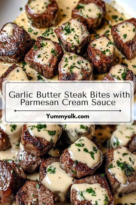 **Garlic Butter Steak Bites: A Flavorful Feast**  Tender steak bites cooked in garlic butter and served with a creamy Parmesan sauce. A delicious and easy-to-make dinner.  #steak #garlicbutter #parmesansauce #dinner #recipe #cooking #food #foodie #homecooking Budget Keto, Family Cooking Recipes, Garlic Butter Steak Bites, Butter Steak Bites, Prep Snacks, Parmesan Cheese Sauce, Carnivore Recipes, Parmesan Cream Sauce, Butter Steak