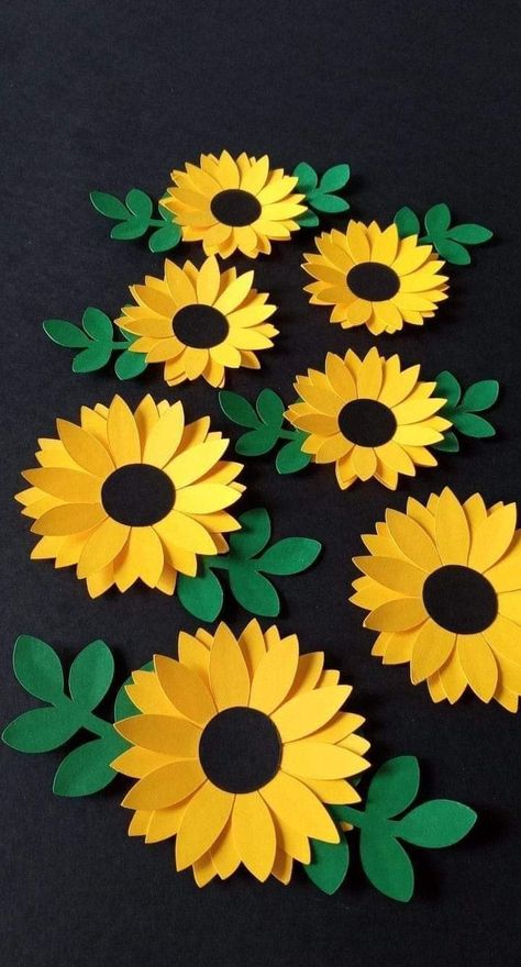 Colorful Paper Flowers, Library Video, Sunflower Paper, Cozy Home Library, Crafts For Kids Easy, Sunflower Party, Paper Sunflowers, Art Decor Diy, Paper Flower Template