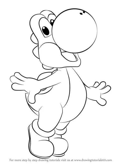 Learn How to Draw Yoshi from Super Mario (Super Mario) Step by Step : Drawing Tutorials Mario And Yoshi Drawing, Yoshi Outline, Yoshi Drawing Easy, Mario Characters Drawing, How To Draw Yoshi, Yoshi Coloring Pages, Mario Painting, Mario Cookies, Yoshi Drawing