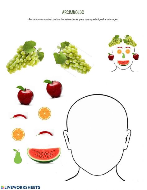 Arcimboldo interactive worksheet Arcimboldo For Kids, Vegetables Crafts For Kids Preschool, Fruit And Vegetables Activities For Kids, Vegetable Activity For Kids, Healthy Food Activities For Preschool, Guiseppe Arcimboldo, Healthy Food Activities, Healthy Food Art, Vegetable Crafts