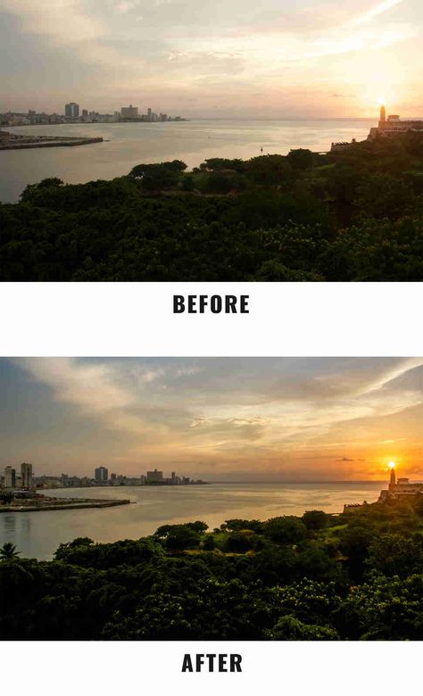 sunset before and after Photo Editing Before And After, How To Edit Sunset Photos, Sunset Photo Settings, Photography Before And After Editing, Settings For Sunset Photography, Sunset Camera Settings, Korean Short Hair, Before And After Pictures, Drone Photography