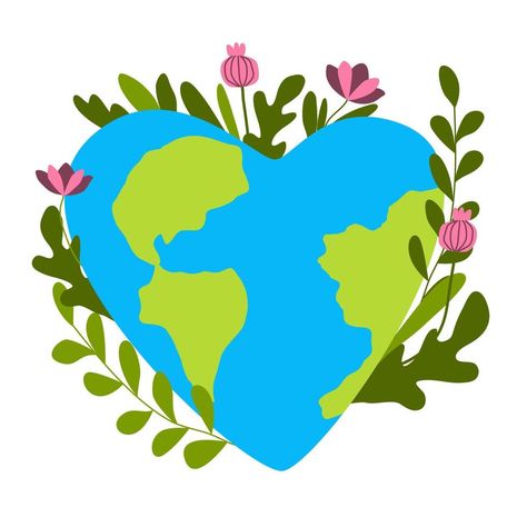 Earth heart shape with plants vector illustration. Invest in our planet. Blooming sphere. Save the planet symbol. Earth day card. Earth Day Drawings, Invest In Our Planet, Earth Day Drawing, Plants Vector, Planet Drawing, Earth Drawings, Earth Illustration, Valentines Day Poster, Earth Images