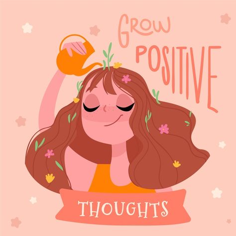 Grow positive thoughts self love letteri... | Free Vector #Freepik #freevector #love #woman #typography #quote Grow Positive Thoughts, Positive Thoughts, The Words, Self Love, Orange, Flowers, Hair