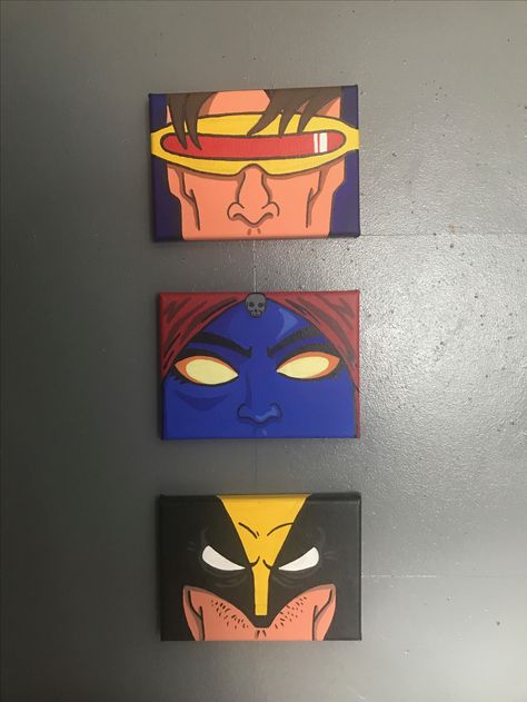 X-men canvases X Men Painting, Paintings Ideas, Sip N Paint, Cute Canvas Paintings, Pop Culture Art, Cute Canvas, Painting Inspo, Paintings Art, Paint And Sip