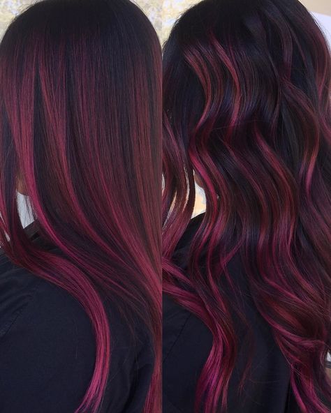 Magenta Balayage, Pelo Color Vino, Magenta Hair Colors, Black Cherry Hair, Short Bleached Hair, Wild Hair Color, Magenta Hair, Red Ombre Hair, Strawberry Blonde Hair Color