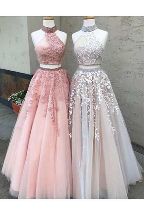 Prom Dress Two Piece, Prom Dresses Long Modest, Pretty Gowns, Lace Prom Gown, Custom Made Prom Dress, Dinner Gown, High Neck Prom Dress, Prom Dress Black, Grey Prom Dress