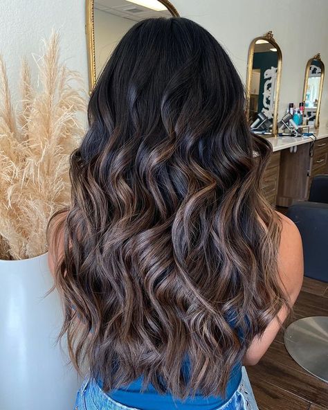 Balayage Hair Dark Black, Blonde Balayage Ideas, Balayage On Black Hair, Bleach Hair Color, White Ombre Hair, Ash Blonde Hair Dye, Balayage Hair Ideas, Light Brown Balayage, Brown To Blonde Balayage