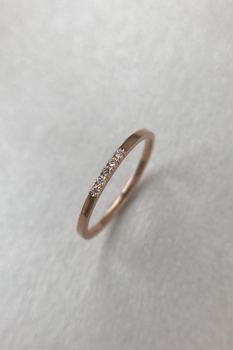 Simple Ring Settings, Wedding Rings Slim Band, Simple Diamond Band Ring, Thick Pave Wedding Band, Simple Wedding Band Gold, Slim Wedding Ring, 5 Diamond Band, Wedding Band Minimalist, Wedding Ring 3 Stone