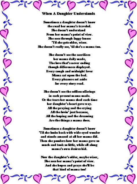 When a daughter understands; poem from a daughter to her mother Mother Poems From Daughter, Big Brother Quotes, Big Sister Quotes, Brother Birthday Quotes, Mom Quotes From Daughter, Mom Poems, Mothers Day Poems, Communication Tips