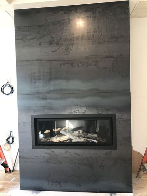 Fireplace Feature Wall, Hot Rolled Steel, Cabin Fireplace, Fireplace Fronts, Metal Fireplace, Woodland House, Living Room Decor Fireplace, Bedroom Fireplace, Property Design